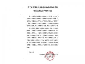 關(guān)于對假冒我公司防爆振動(dòng)電機(jī)品牌進(jìn)行非法經(jīng)營活動(dòng)聲明的公告